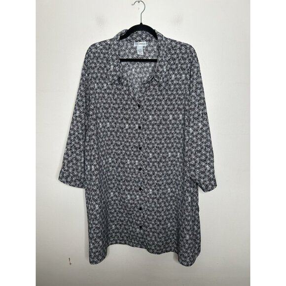 Catherines Button Down Silky Fabric Women’s Black Pattern Bow 3/4 Sleeve Size 3X - Picture 1 of 9